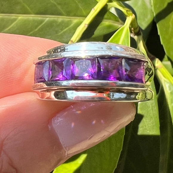 VINTAGECHANNEL SET AMETHYST WIDE BAND STYLE RING 925 STERLING SILVER STACKING